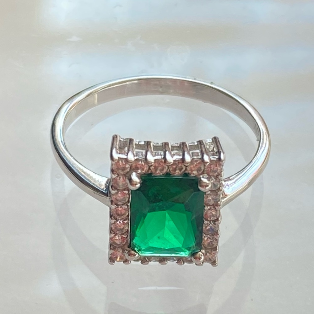 Princess Cut Square Silver .925 Ring - image 1